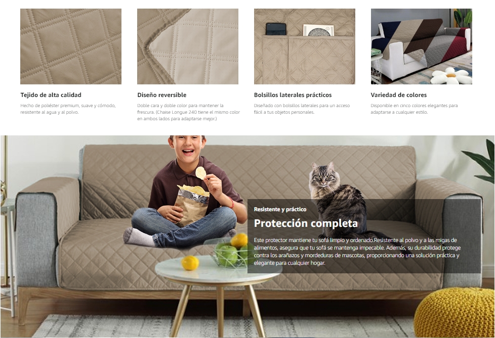 HOME TEXLOVA® | Cubre Sofa - Reversible- Protector Sofá-Acolchado Sofá-Fácil de Limpiar y Transpirable - details 1